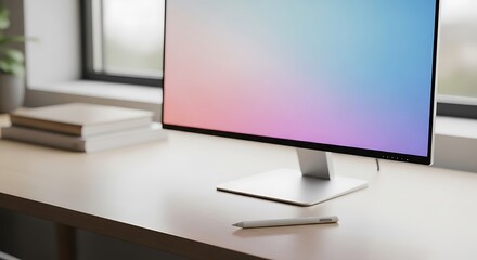 Fototapeta premium Modern Computer Monitor on White Desk.