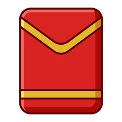 Red lucky envelope with gold trim icon for Chinese New Year isolated on transparent background.