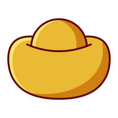 Gold yuanbao ingot icon for Lunar New Year wealth symbol isolated on transparent background.