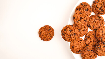 Chocolate chips cookies, isolated on white background