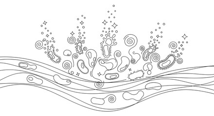 Fototapeta premium Black and White Microorganism Illustration in Scientific Style for Education