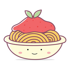 Cute Kawaii Pasta Vector Pastel Colored Flat Style Food Illustration, Hand-Drawn Cartoon Italian Noodle Icon for Restaurant Menu, Kids Design, Cooking, Dinner, and Food Theme