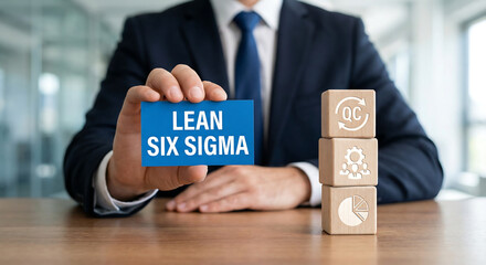 Six sigma model, lean manufacturing, quality control and industrial process improvement concept
