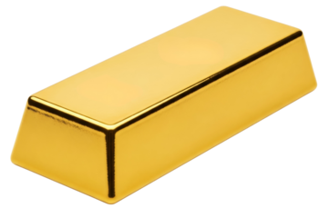 Solid shiny gold bullion bar ingot representing financial wealth isolated on a transparent background