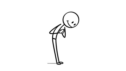 Polite Stick Figure Bowing Down, Showing Respect and Gratitude, on an Isolated White Background