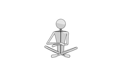 Peaceful Stick Figure Sitting Cross-Legged in a Meditative Pose, Finding Inner Calm, on an Isolated White Background