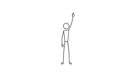 Stick Figure Man Pointing Upwards with His Finger in a Directive Gesture on an Isolated White Background