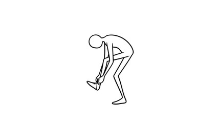 Stick Figure Bending Down and Holding Shin, Expressing Leg Pain or Injury, on an Isolated White Background