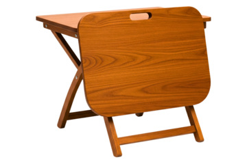 Small wooden folding table with legs extended for home furniture isolated on a transparent background