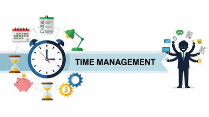 Time Management Illustration - Clock, Calendar, and Multitasking for Productivity.