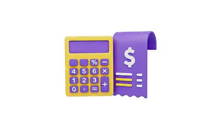 3D Render of Calculator and Receipt