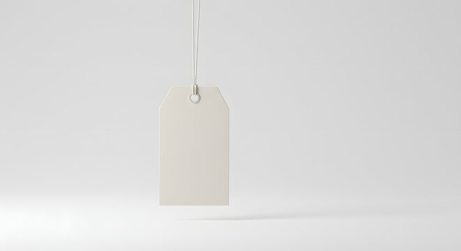 Minimalist Blank White Tag Hanging on String in Bright Simple Setting
