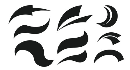 Fototapeta premium Collection of abstract black brush stroke shapes on a white background