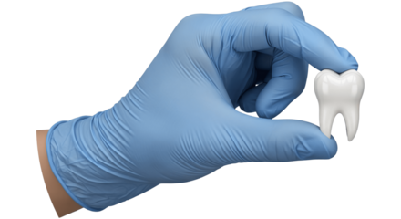Dentist Gloved Hand Holding A White Clean Tooth With Transparent Background PNG	