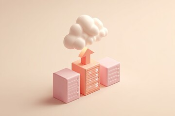 Stylized 3D rendering of cloud upload from servers