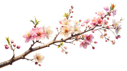 Pink flowers on tree branch isolated on transparent background