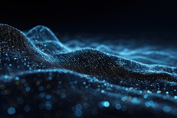 Ethereal glowing digital particles form an undulating abstract landscape