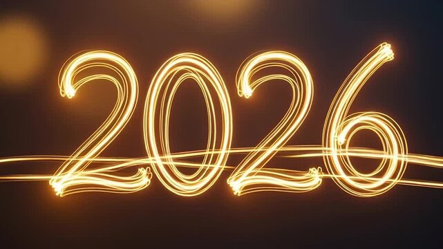 Golden Light Painting Writing the Year 2026 for New Year Celebration.
