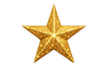 Bright gold glitter star symbol of success, achievement, celebration, quality and christmas ornament transparent background