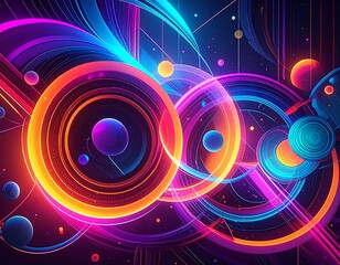 Radiant geometric abstract art with glowing concentric circles