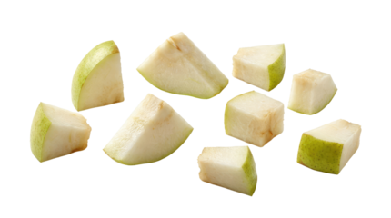 A collection of light yellow and white colored geometric shapes and rounded forms are arranged on a white surface no background