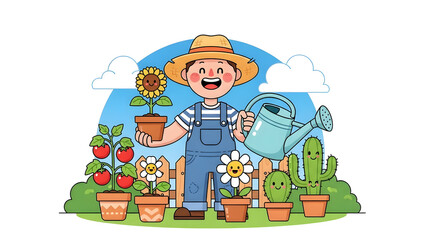 Fototapeta premium Cheerful gardener character representing gardening and nature