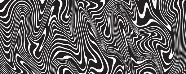 Black and white abstract poster design with liquid lines