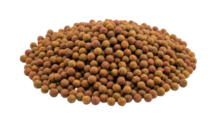 Heap of small brown spherical objects clustered together in a disorganized pile on a white surface in a close up view