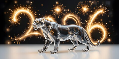 Stunning glass panther sculpture with golden sparks