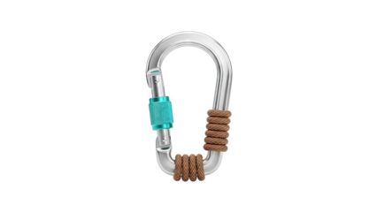 Climbing Carabiner with Turquoise Screw Lock and Rope Detail
