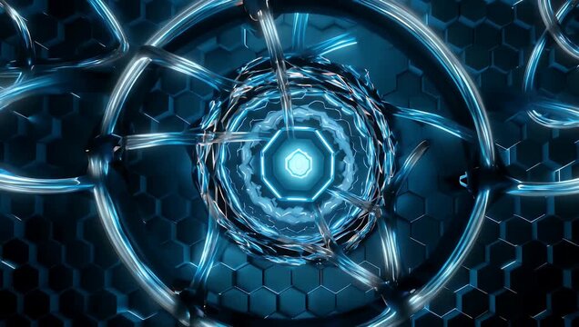 Loopable high quality 4K motion background illustrating hexagonal atomic structure representing nanotechnology science futuristic research concepts through clean geometric 