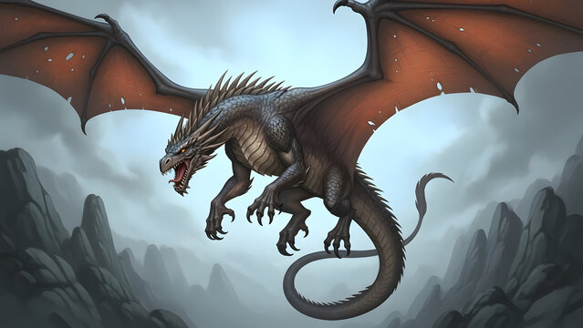 Powerful fantasy dragon creature in dramatic pose