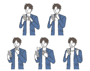 スマホを見るオフィスカジュアル男性の感情セット