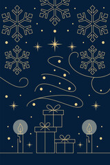 Christmas party poster template in outline style illustration