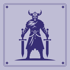 Ancient Viking Warrior Logo Style Silhouette Illustration