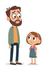 Concerned Father And Sad Daughter Stand Together In A Quiet Moment Of Worry At Home Today