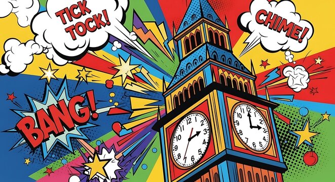 Big Ben Comic Style Explosion Scene.