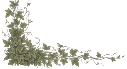 Elegant vine and bird illustration isolated on transparent background