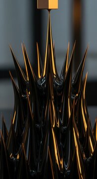 Dramatic Spikes Form in Black Ferrofluid Under Magnetic Influence in a Science Lab.