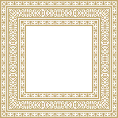 Kazakh national square gold frame ornament. Ethnic pattern. Rectangle reflecting nomadic culture. Suitable for design and textiles.