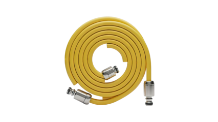 Coiled Yellow Garden Hose with Metal Fittings