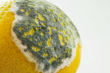 Spoiled lemon representing food decay and waste, health risk content, food safety, environmental issue