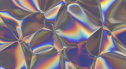 Abstract Iridescence: A mesmerizing display of light refraction creates an abstract artwork of swirling colors and textures. Reflecting spectrum tones in dynamic form.