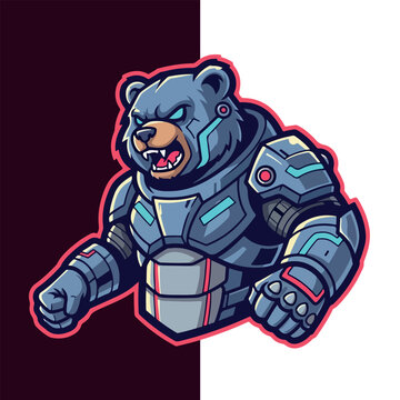 Cyberpunk Bear Esport Mascot Logo Vector
