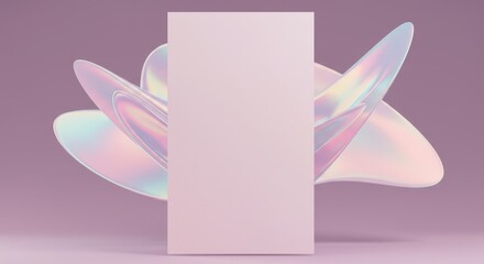 Abstract Composition: A minimalist artistic arrangement, showcasing an elegant rectangular form juxtaposed with a flowing, iridescent, and ethereal petal-like element.