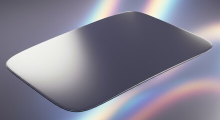 Minimalist Metallic Slate: An elegant, brushed metallic slate rests in a soft, ethereal environment, the polished surface reflecting subtle light and shadow.