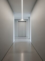 Minimalist modern hallway with linear lighting and neutral color palette