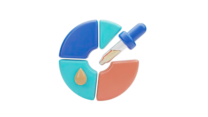 3D Render of Dropper with Liquid and Pie Chart Segments
