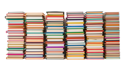 A vivid and realistic image featuring an extensive collection of diverse, colorful books stacked neatly in long rows, representing a wealth of knowledge, education, and literature