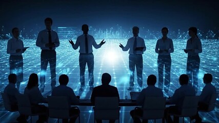 Futuristic Business Conference with Digital Technology and Data Visualization - Powered by Adobe